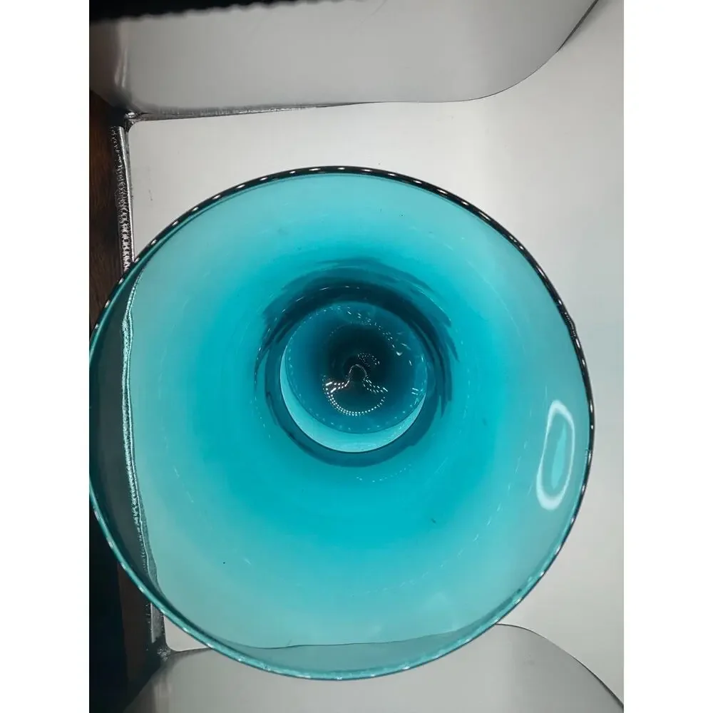 Vintage Mid-Century Modern Turquoise Blue Glass Chalice / Goblet